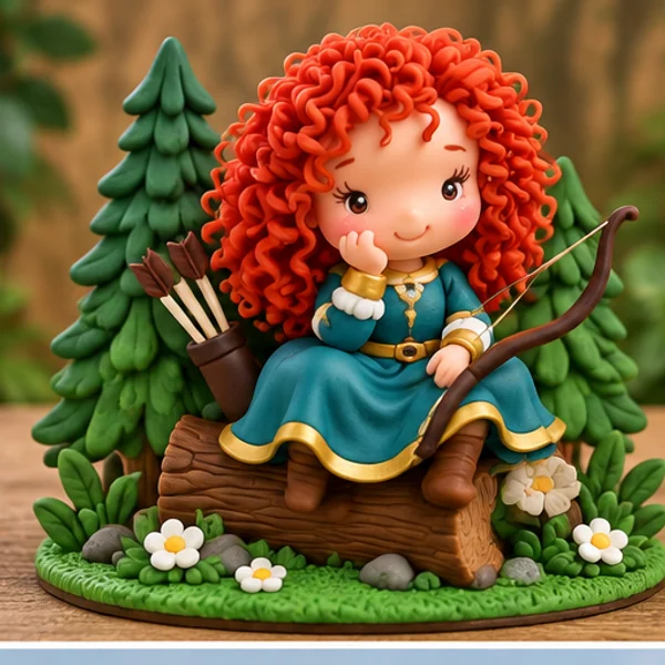 Topo de bolo infantil de princesa arqueira em biscuit